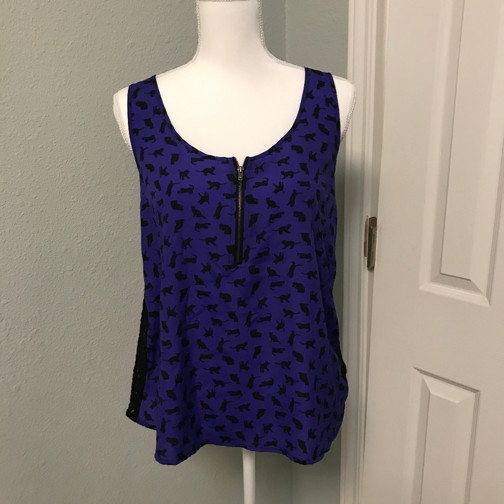 Halloween Cat Print Tank w/ Lace Back - Size S